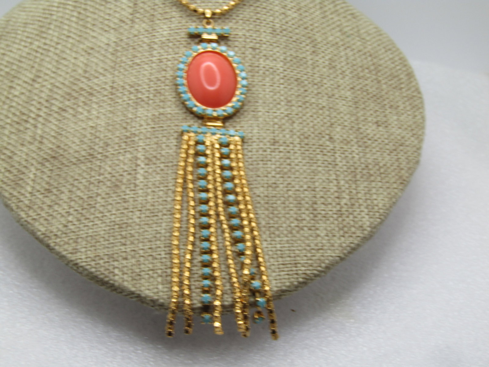 Vintage Turquoise Glass Dangle Necklace, 20" , Signed Frangos (Greek Co), 1980's-1990's - 3