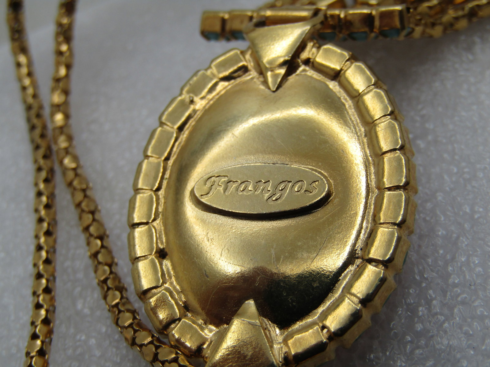 Vintage Turquoise Glass Dangle Necklace, 20" , Signed Frangos (Greek Co), 1980's-1990's - 4