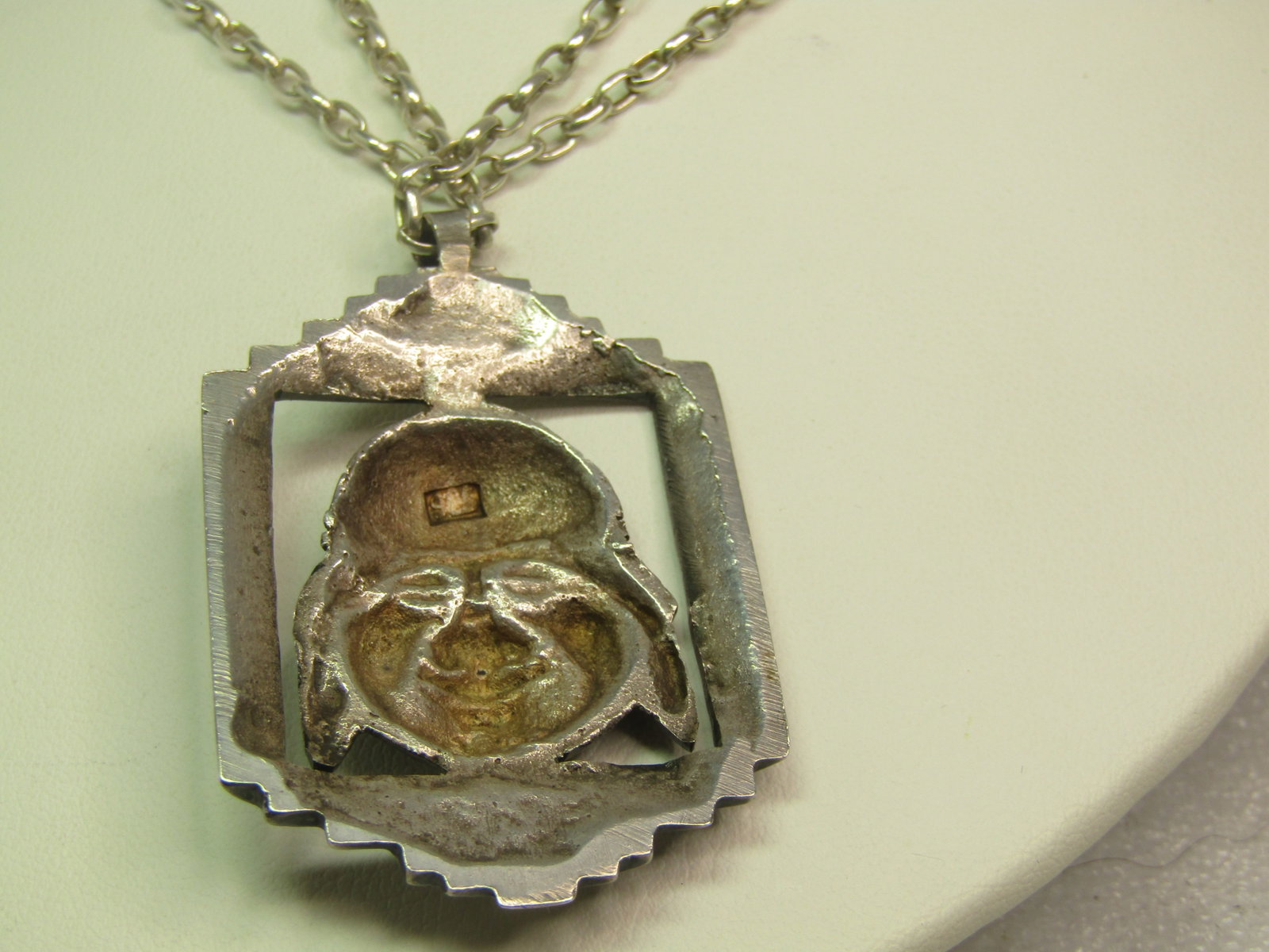 Vintage Sterling Peruvian Framed Face Necklace, 1960's-1970's, 30" - 4