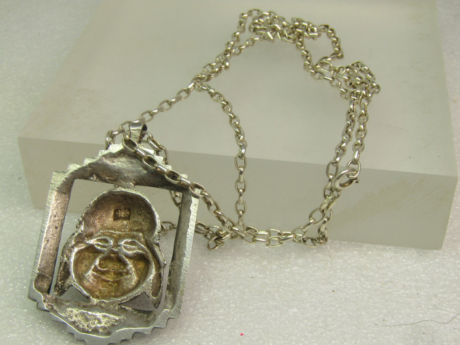 Vintage Sterling Peruvian Framed Face Necklace, 1960's-1970's, 30" - 6