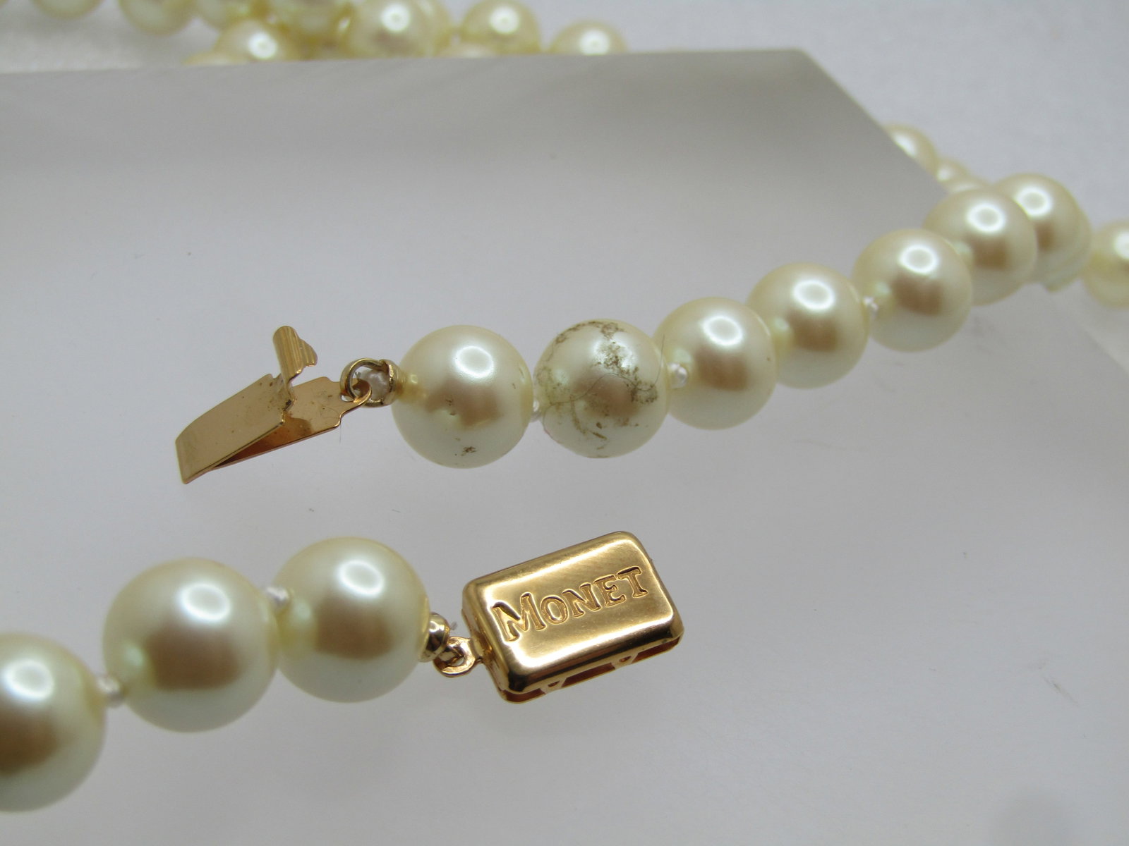Vintage 9mm Faux Pearl Necklace, 28" Signed Monet, 1980's-1990's - 5