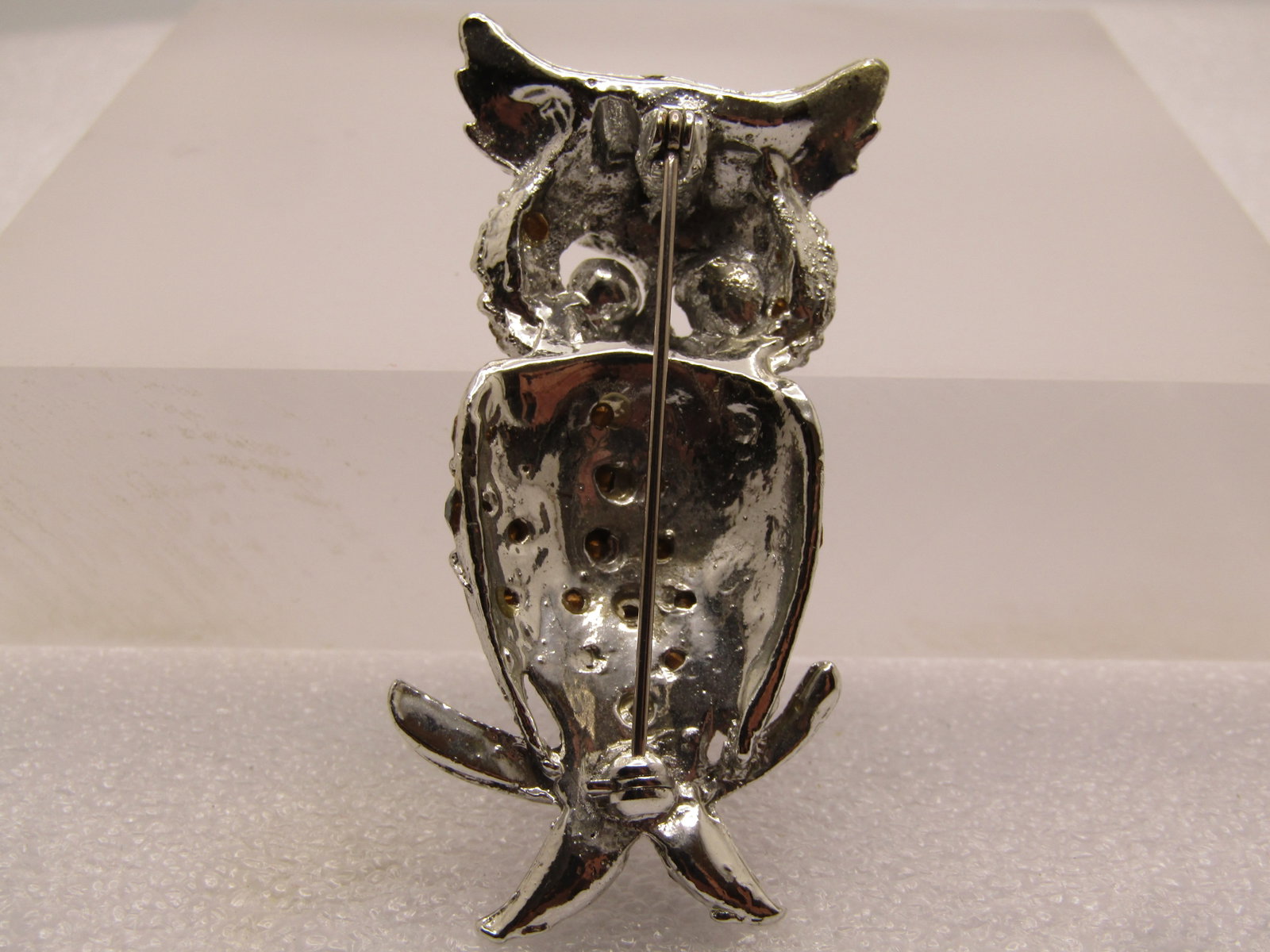 Vintage Blue Rhinestone Owl Brooch, 1960's, 2.25" - 4