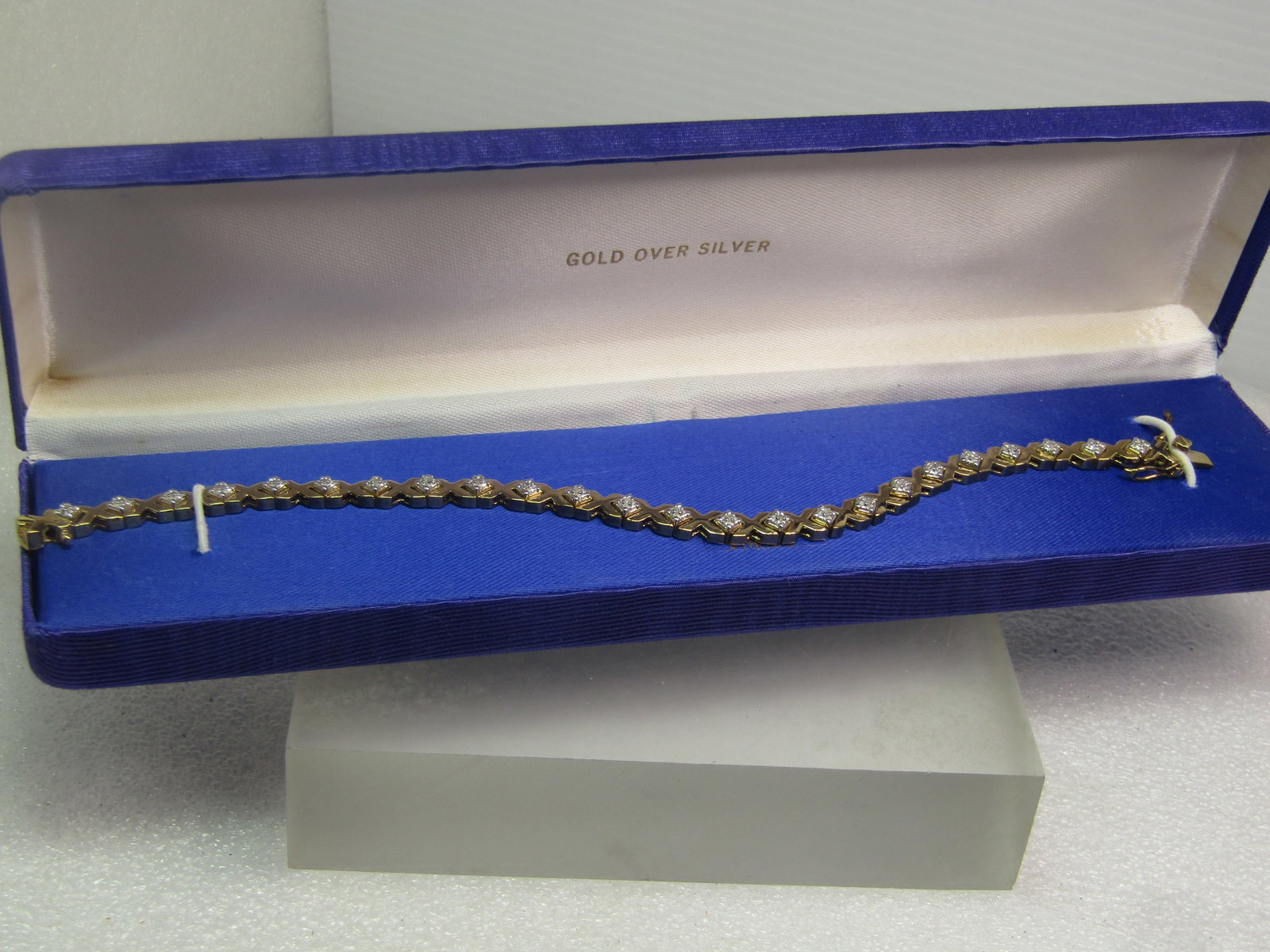 Gold over Silver Diamond X O Bracelet, 7.5", Original Box, 1990's (1 of 6)