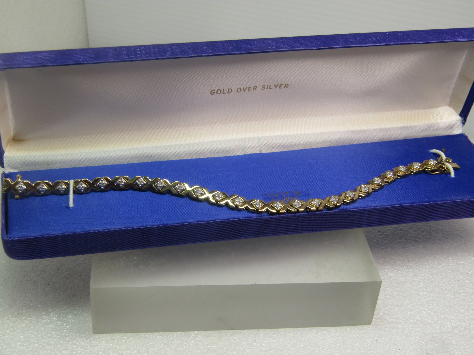 Gold over Silver Diamond X O Bracelet, 7.5", Original Box, 1990's - 2