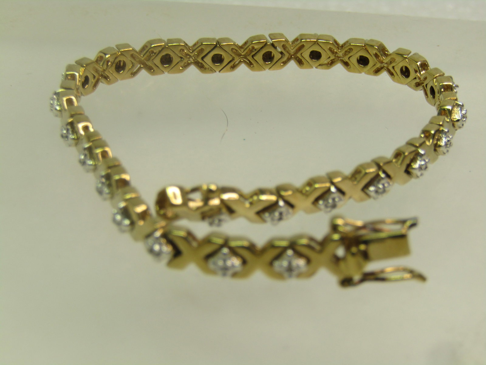 Gold over Silver Diamond X O Bracelet, 7.5", Original Box, 1990's - 3