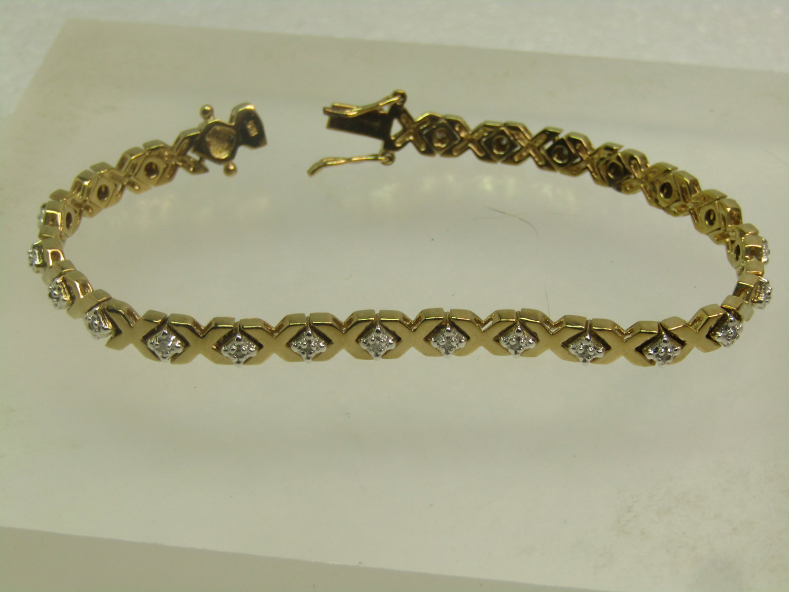 Gold over Silver Diamond X O Bracelet, 7.5", Original Box, 1990's - 4