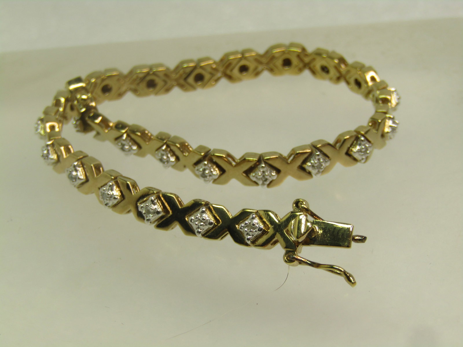 Gold over Silver Diamond X O Bracelet, 7.5", Original Box, 1990's - 5