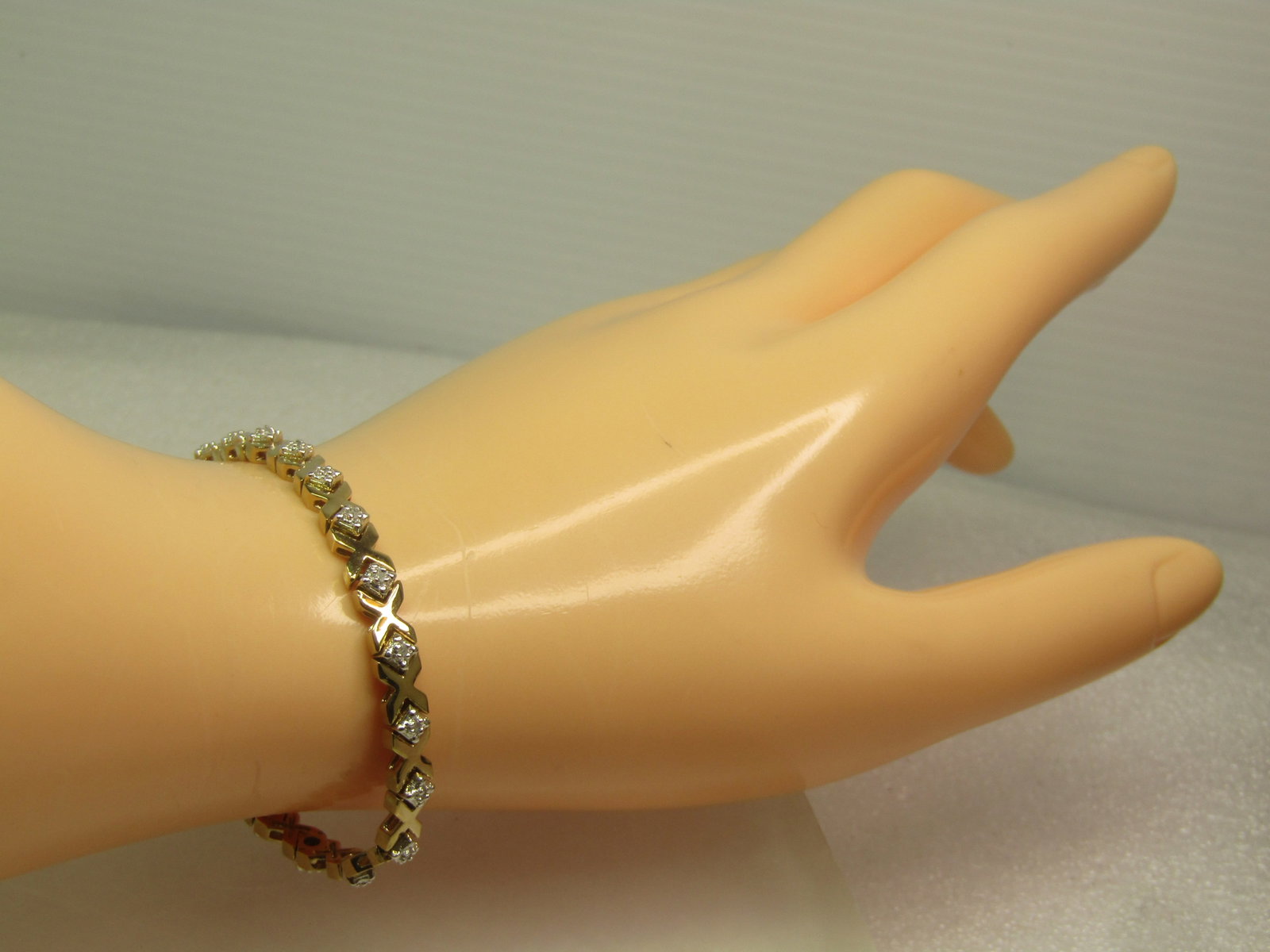 Gold over Silver Diamond X O Bracelet, 7.5", Original Box, 1990's - 6