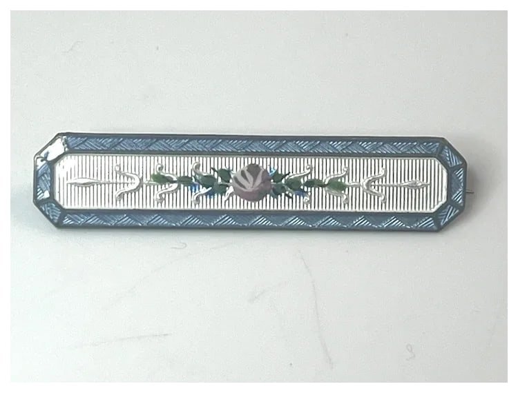 Two Vintage Guilloche Enamel Floral Brooches/Pins - 4