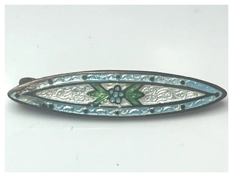 Two Vintage Guilloche Enamel Floral Brooches/Pins - 7