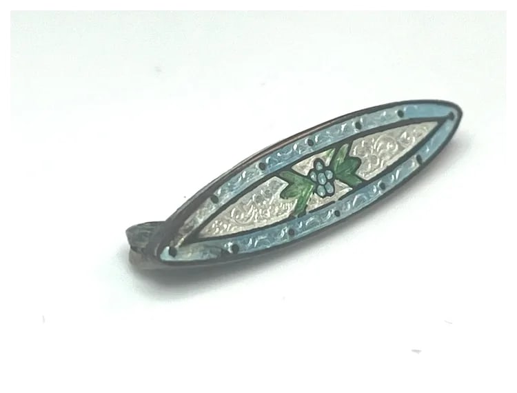 Two Vintage Guilloche Enamel Floral Brooches/Pins - 8