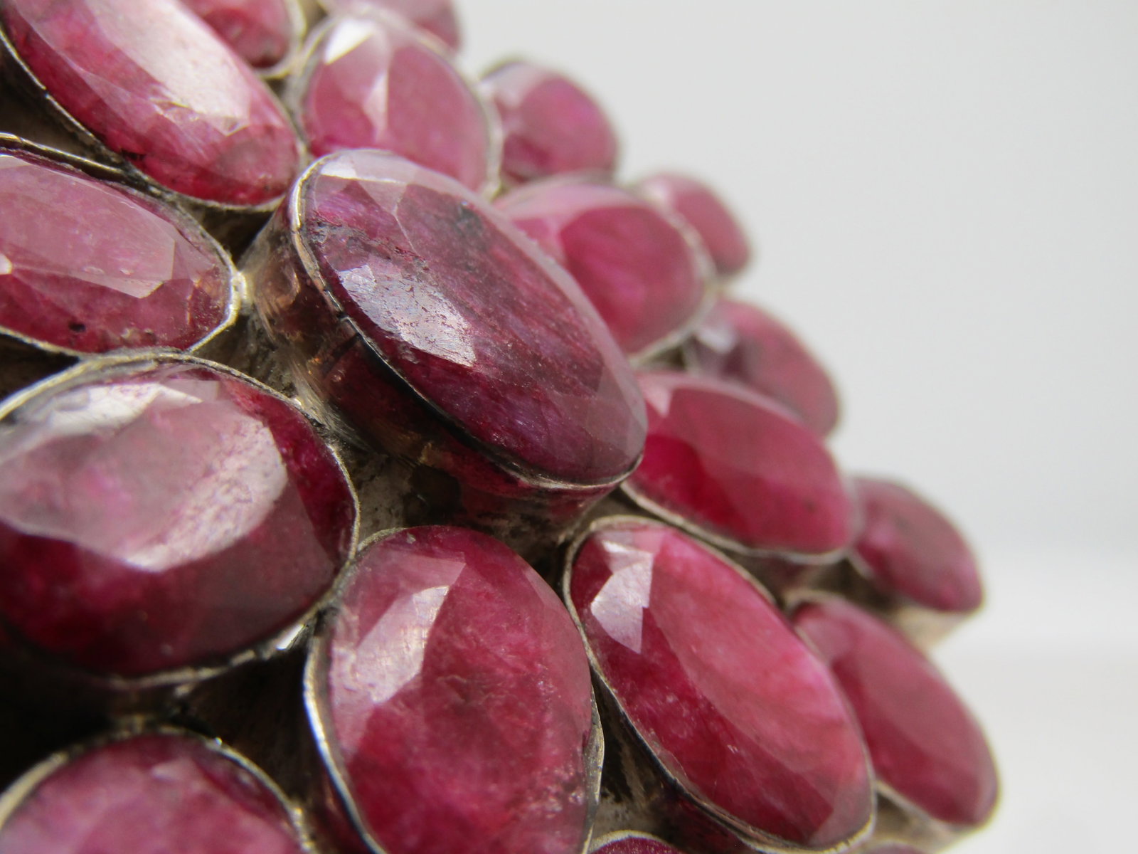 Vintage Sterling Natural Ruby Cluster Pendant, 3.25" , 1980-1990's - 6
