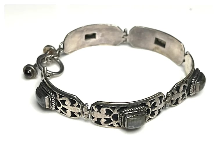 Estate Sterling Silver Nepal Labradorite Garnet Link Bracelet - 3