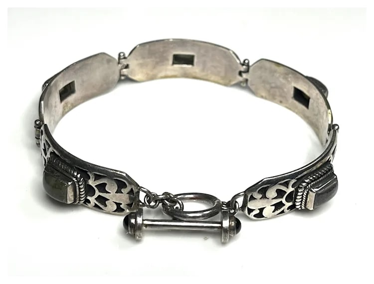 Estate Sterling Silver Nepal Labradorite Garnet Link Bracelet - 4