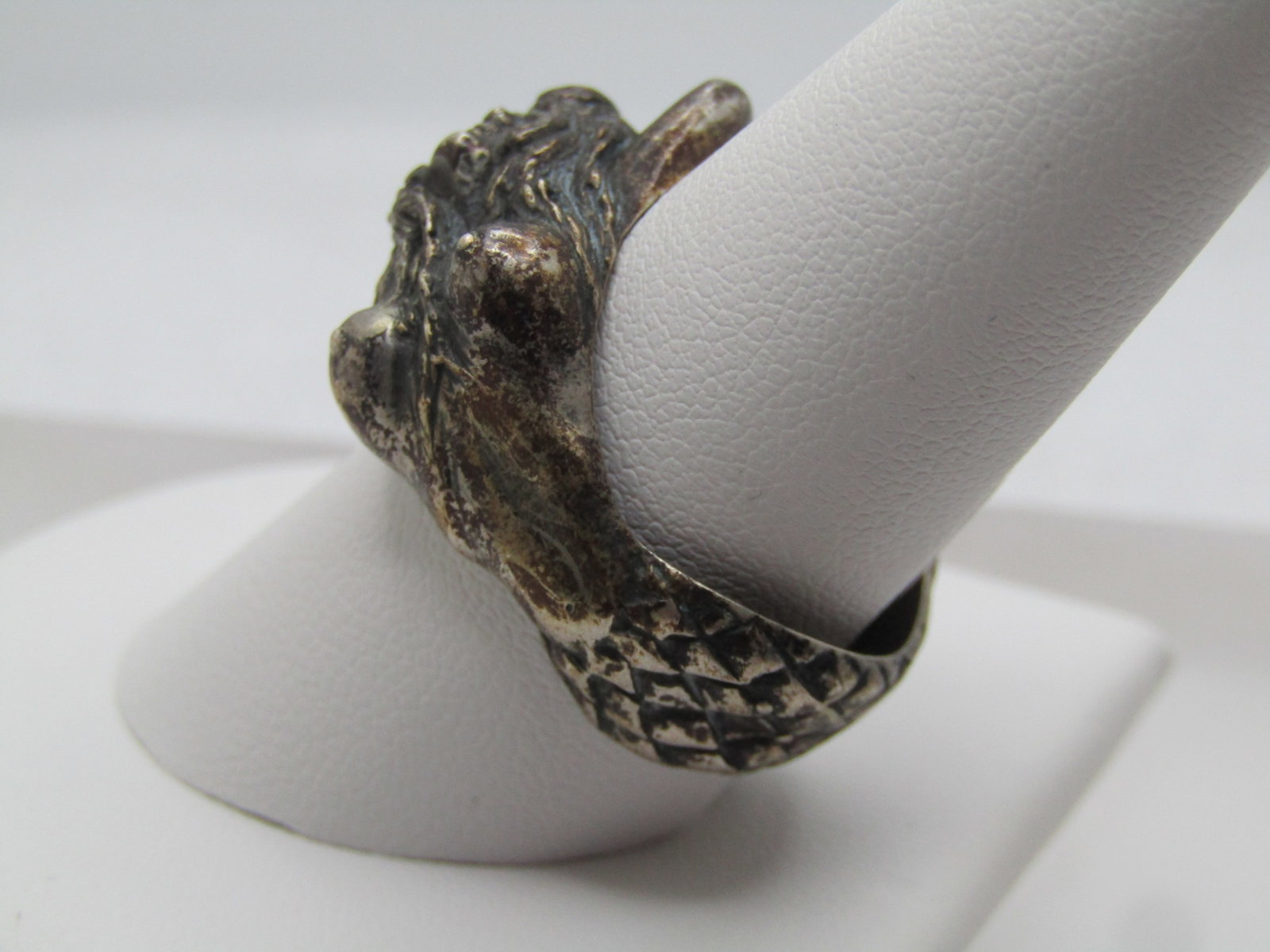 Vintage Sterling Mermaid Ring, Holding Tail, Sz. 10, Unisex, 1960's-1970's - 2