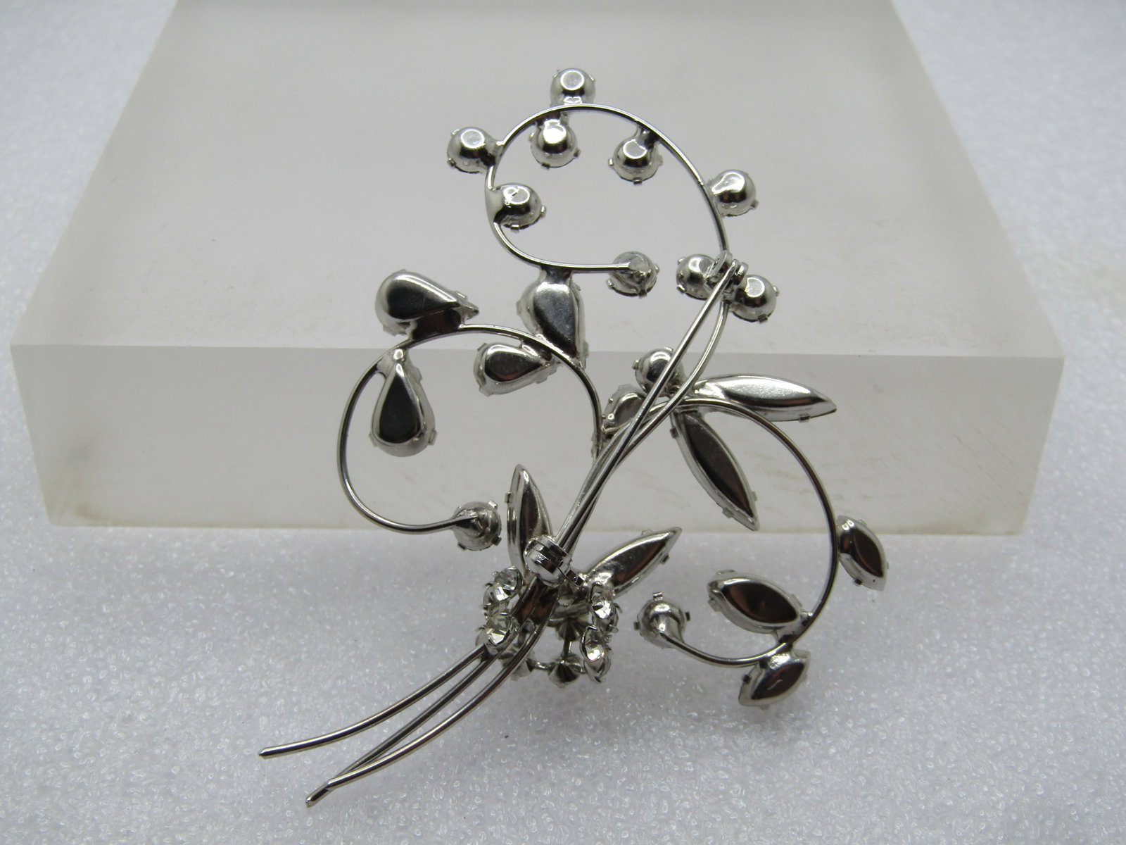 Vintage Clear Rhinestone Floral Stem Brooch, 1960's, 3" - 4