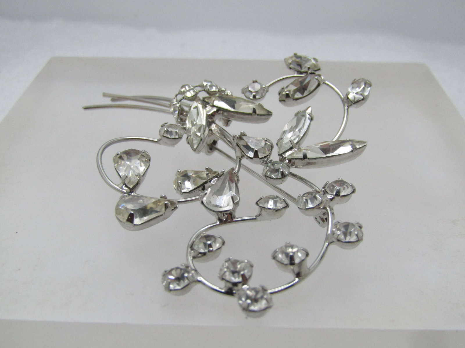 Vintage Clear Rhinestone Floral Stem Brooch, 1960's, 3" - 5