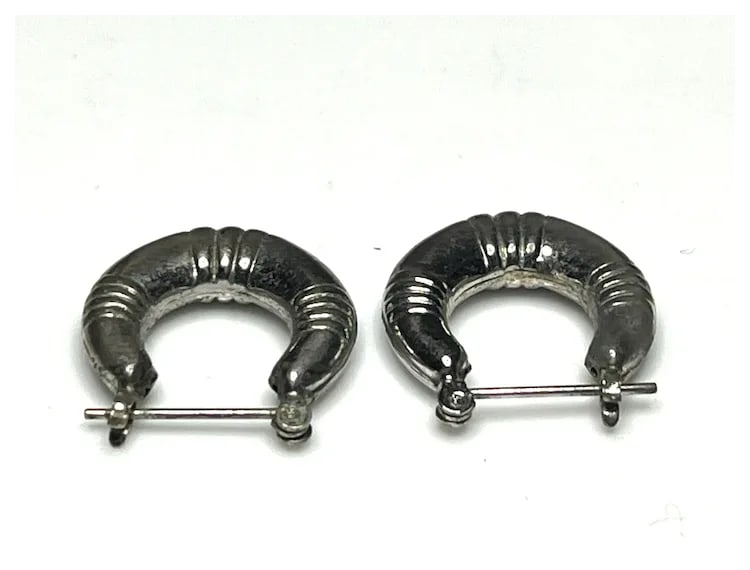 Vintage Sterling Silver Puffy Hoop Earring - 4
