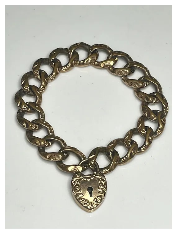 Vintage Ornate CAM and Co Heart Padlock Charm Bracelet - 2