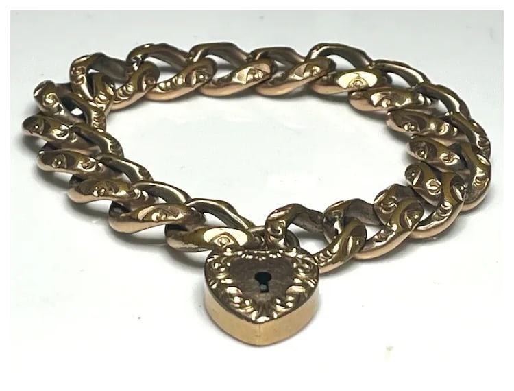 Vintage Ornate CAM and Co Heart Padlock Charm Bracelet - 3