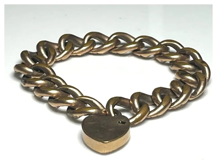 Vintage Ornate CAM and Co Heart Padlock Charm Bracelet - 7