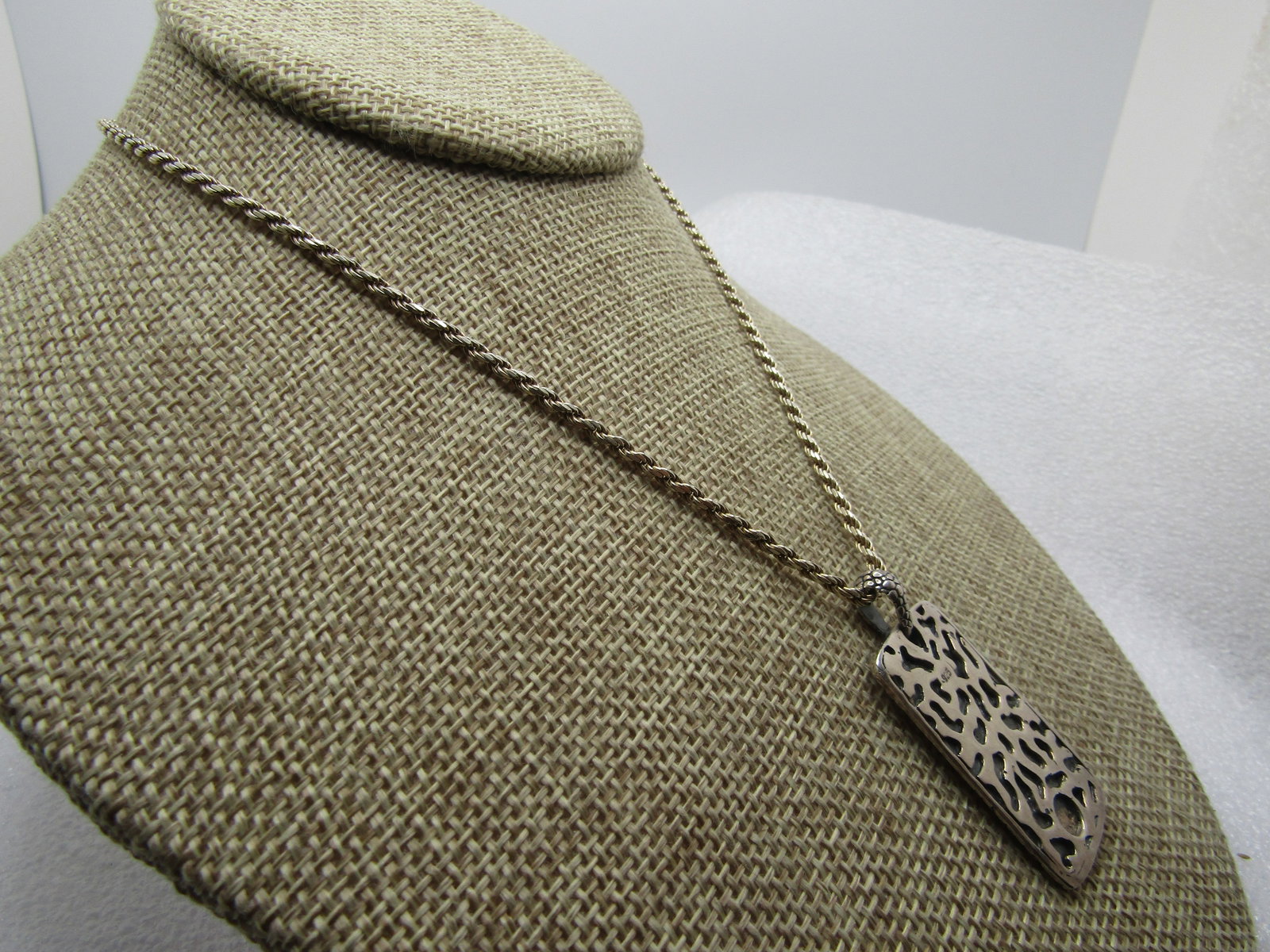 Vintage Sterling Rectangular Pendant Necklace, 18", Unisex, 1980's-1990's, Signed - 3