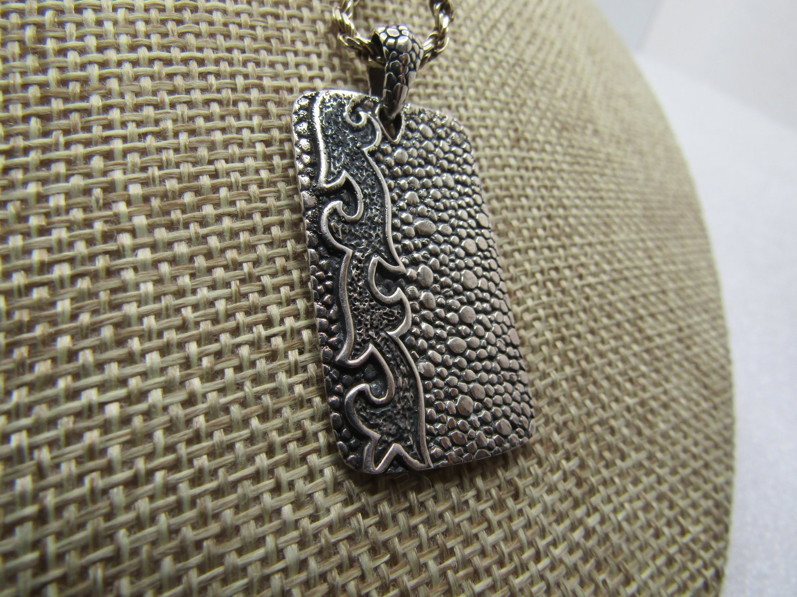 Vintage Sterling Rectangular Pendant Necklace, 18", Unisex, 1980's-1990's, Signed - 4