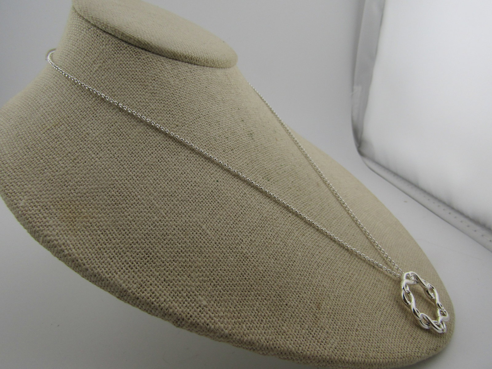 Silver Tone Infinity Circle Pendant Necklace, 16"-19", Signed, 1990's - 3