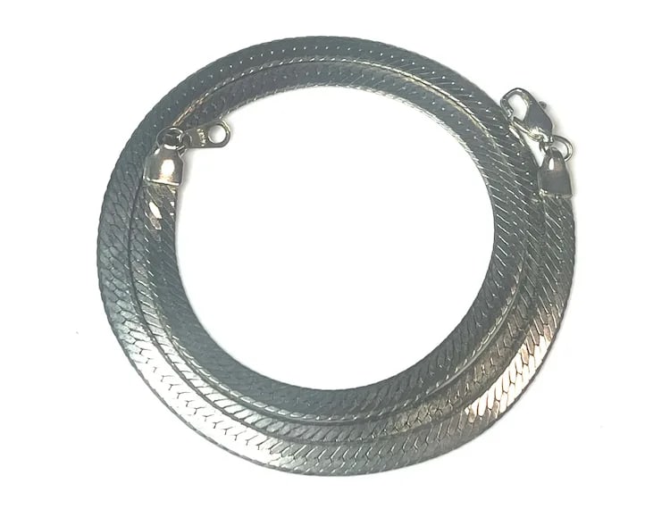 Estate Thick 14KGP Silver Herringbone Necklace - 5