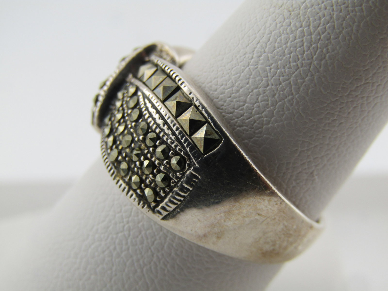 Vintage Sterling Marcasite Wide Ring, Sz. 9.5, 1980's - 2