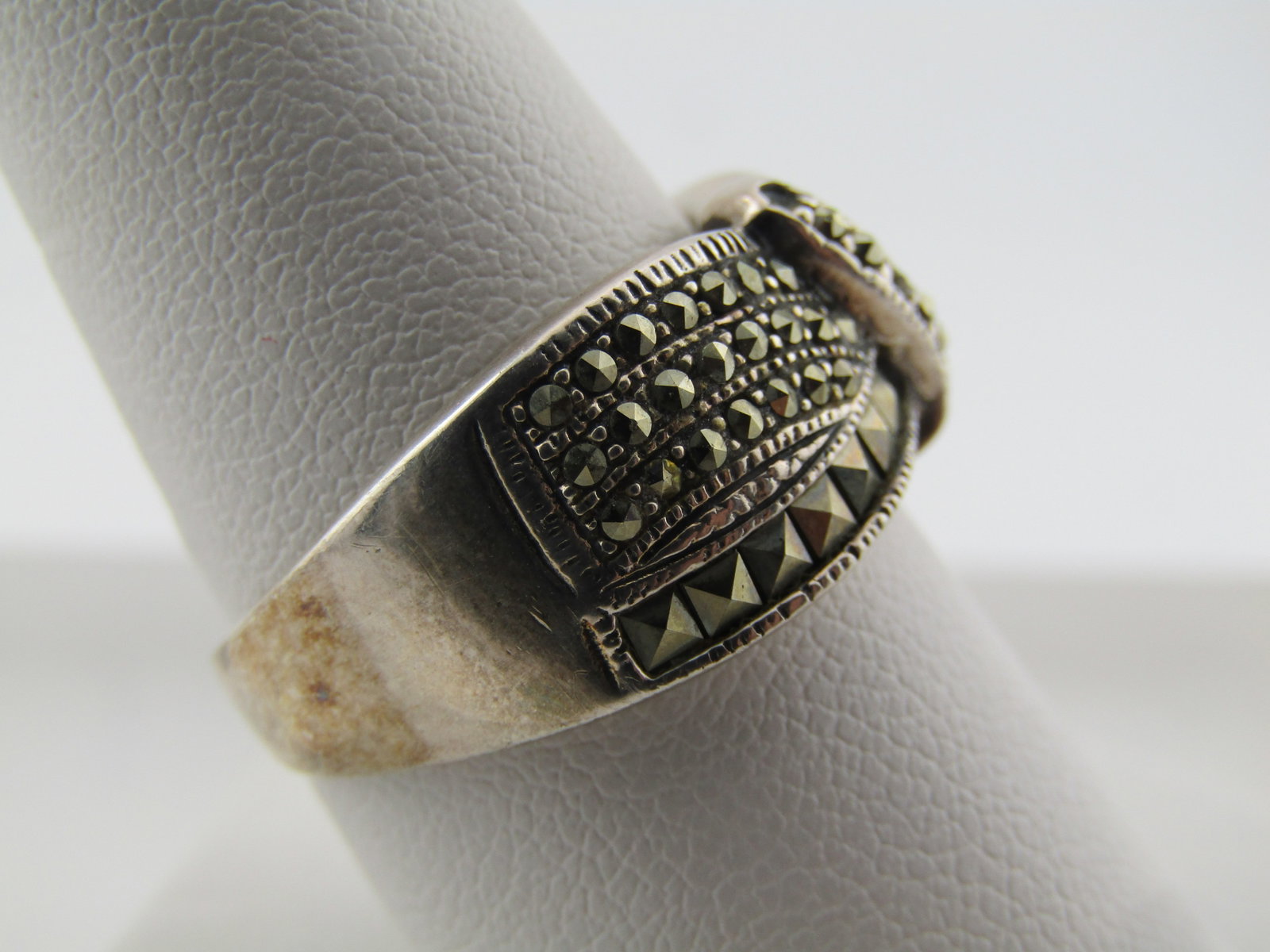 Vintage Sterling Marcasite Wide Ring, Sz. 9.5, 1980's - 3