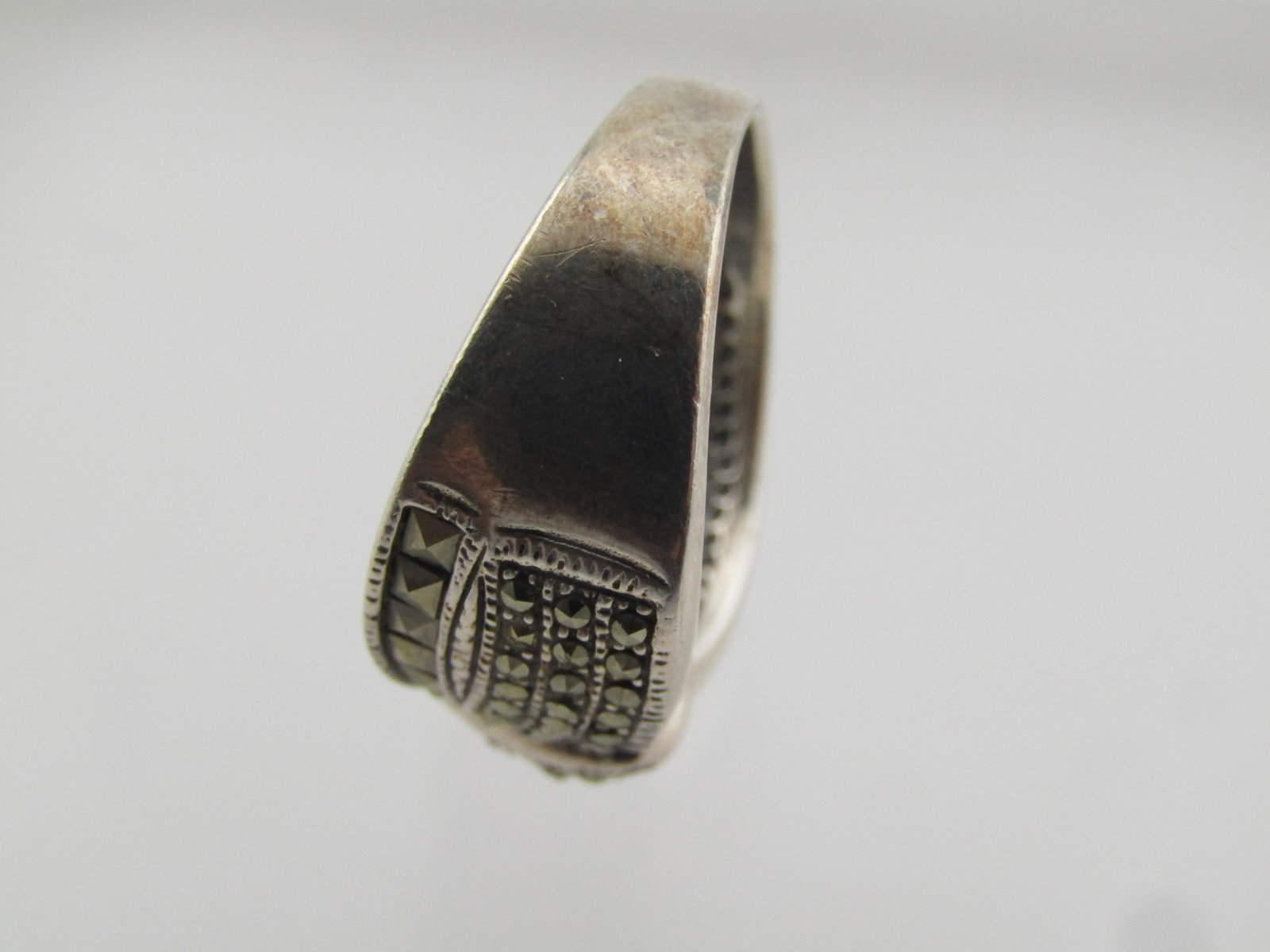 Vintage Sterling Marcasite Wide Ring, Sz. 9.5, 1980's - 5