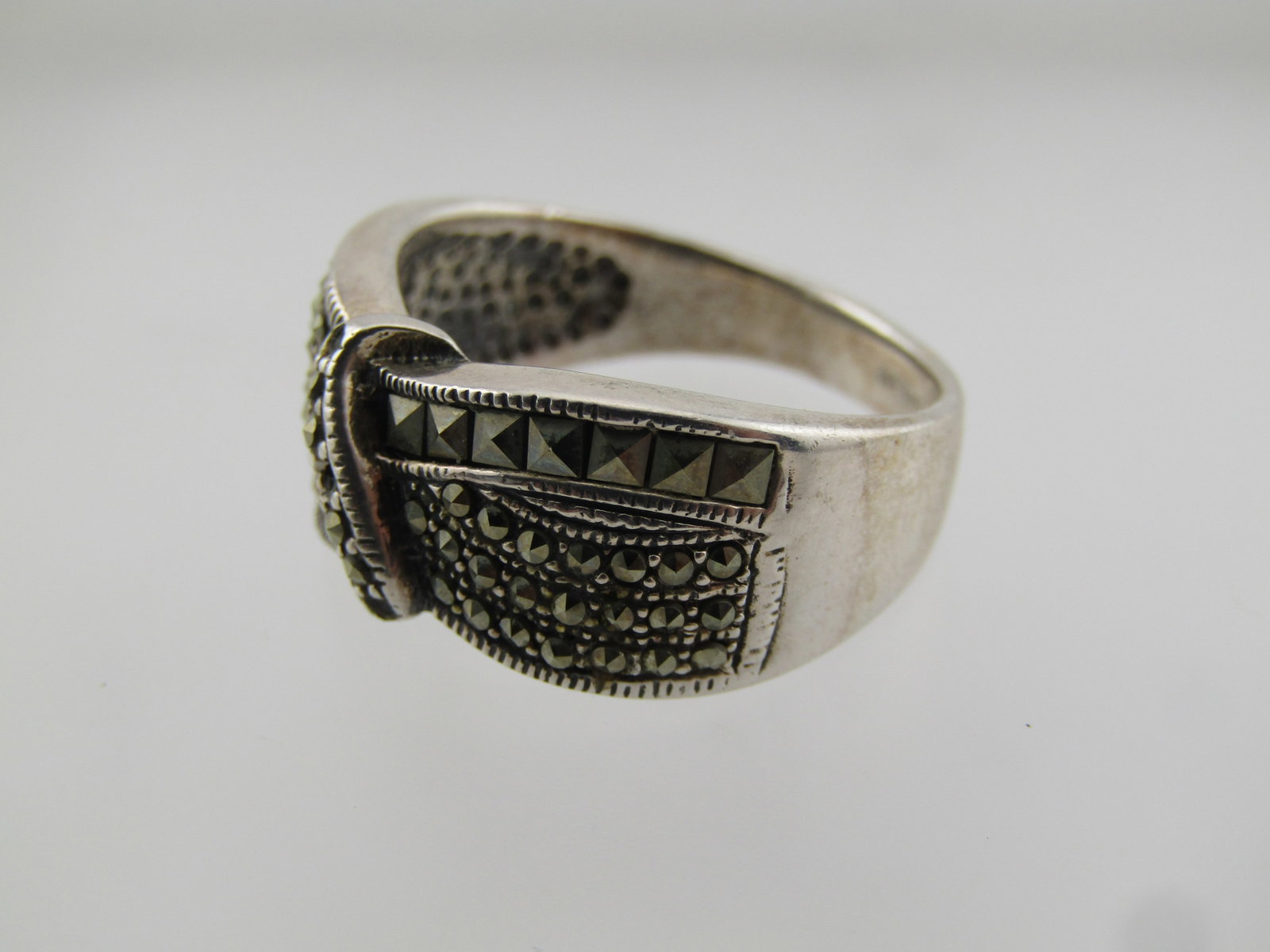 Vintage Sterling Marcasite Wide Ring, Sz. 9.5, 1980's - 7