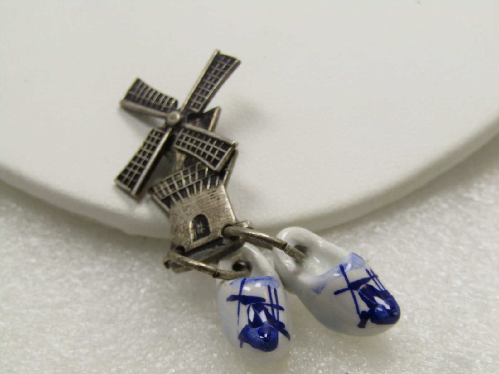 Vintage Sterling Dutch Windmill Blue Delft Shoes Brooch, 1960's - 2