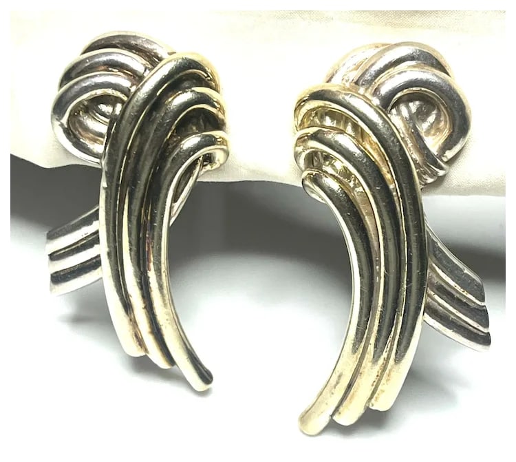 Vintage M.H Large Modernist Style Sterling Silver Clip-On Earrings - 3