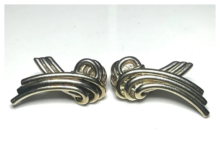 Vintage M.H Large Modernist Style Sterling Silver Clip-On Earrings - 5