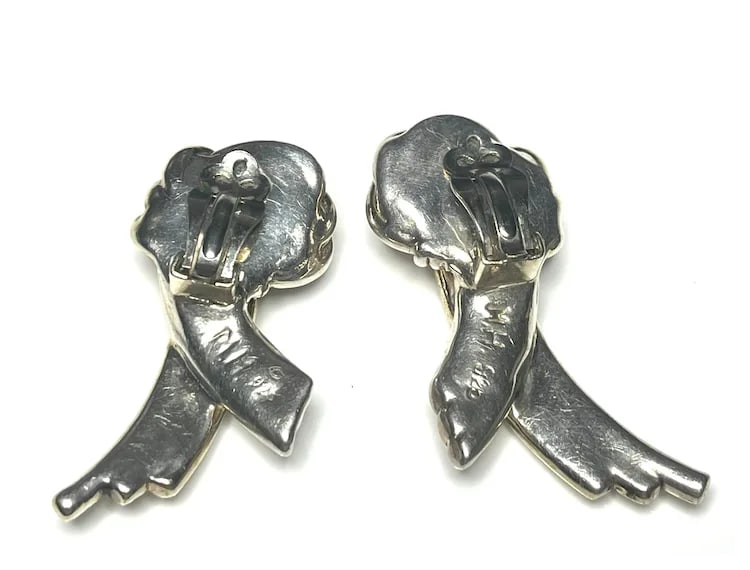 Vintage M.H Large Modernist Style Sterling Silver Clip-On Earrings - 7