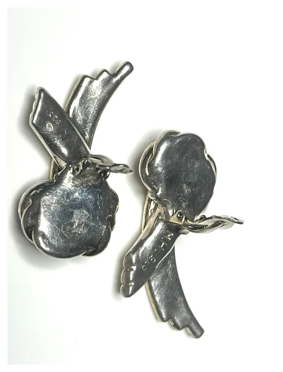 Vintage M.H Large Modernist Style Sterling Silver Clip-On Earrings - 8