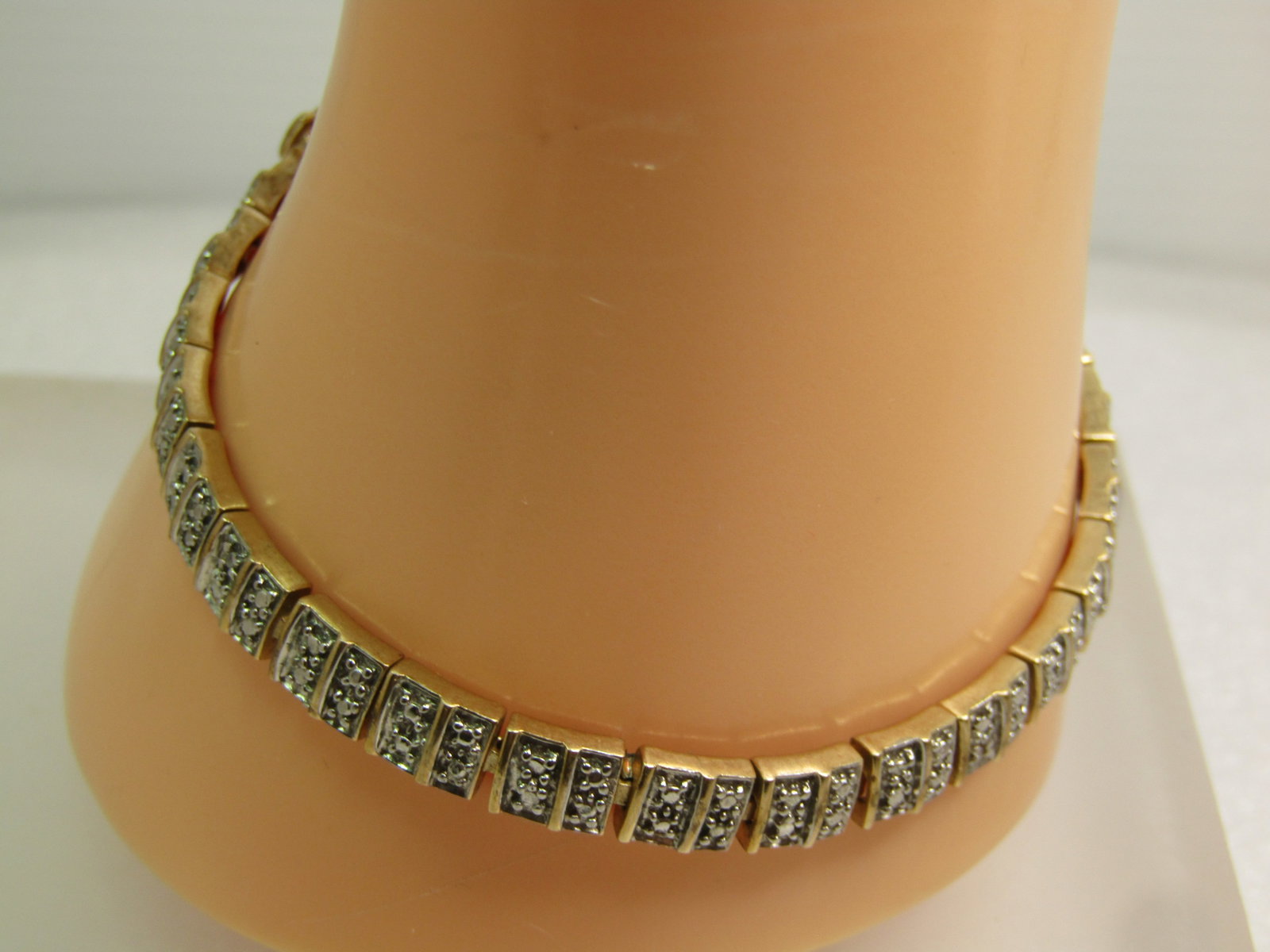 Vintage Sterling Gold Over Bracelet, Diamond Ilussion, 7.5", 1980's, Signed R. - 2