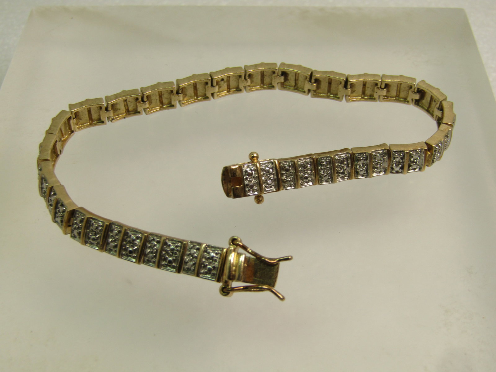 Vintage Sterling Gold Over Bracelet, Diamond Ilussion, 7.5", 1980's, Signed R. - 5