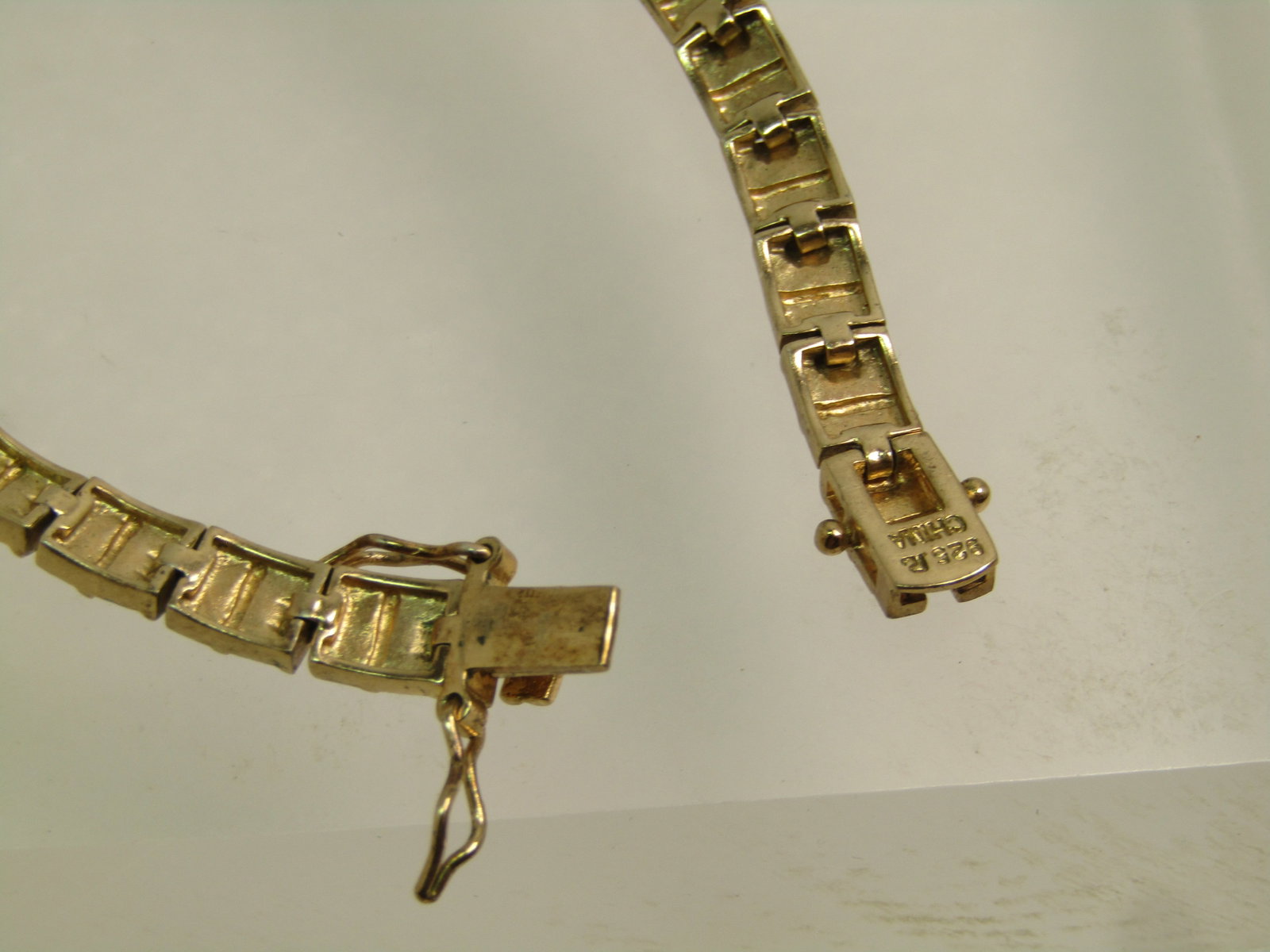 Vintage Sterling Gold Over Bracelet, Diamond Ilussion, 7.5", 1980's, Signed R. - 6