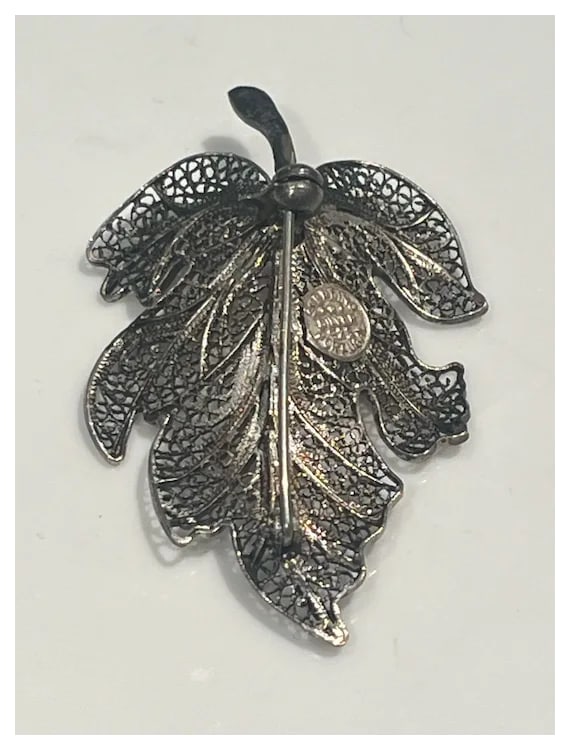 Vintage Sterling Silver Filigree Leaf Brooch from Portugal - 5