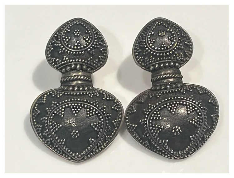 Vintage Sterling Silver Gunmetal John Hardy Clip Earrings - 2