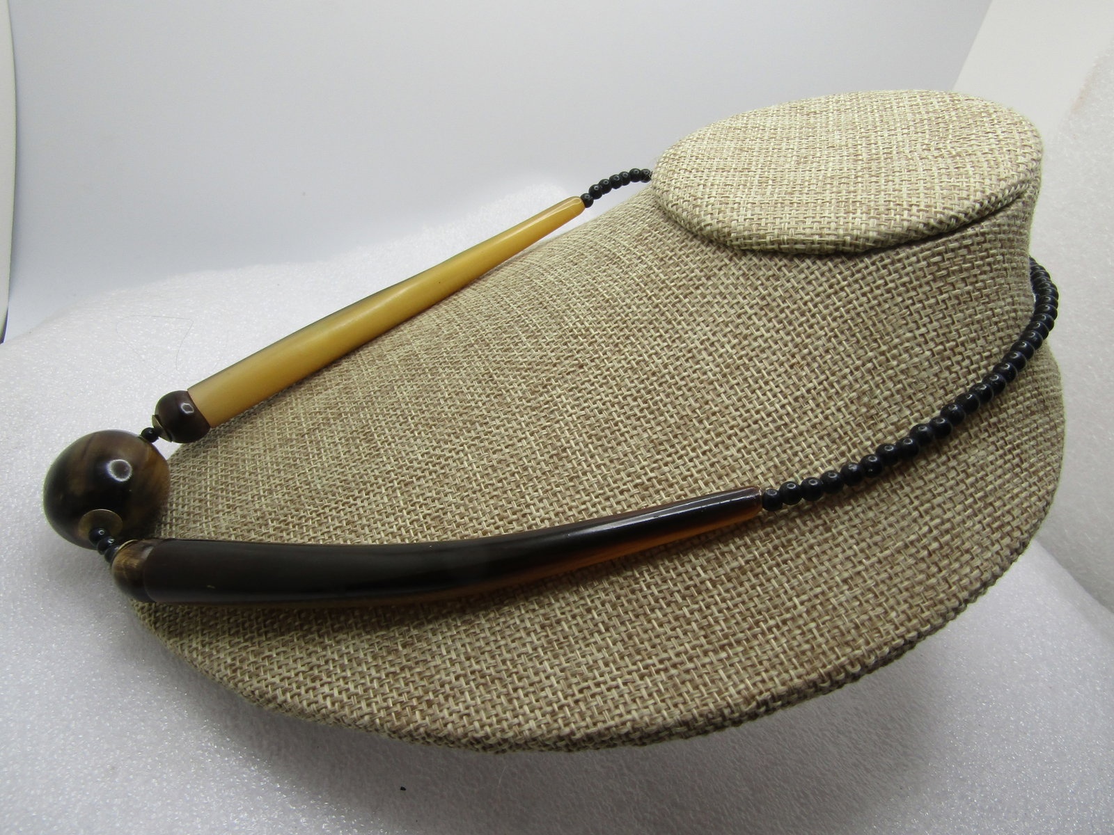 Vintage Tribal Horn Beaded Necklace, 21", 1960's-1970's - 2