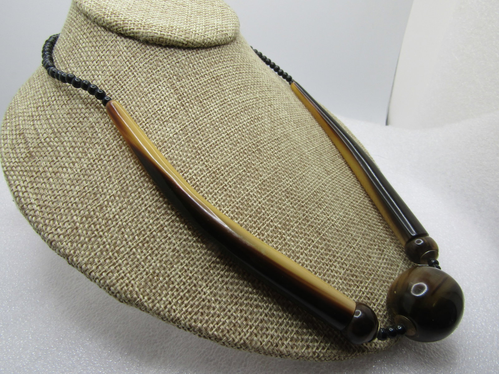 Vintage Tribal Horn Beaded Necklace, 21", 1960's-1970's - 3