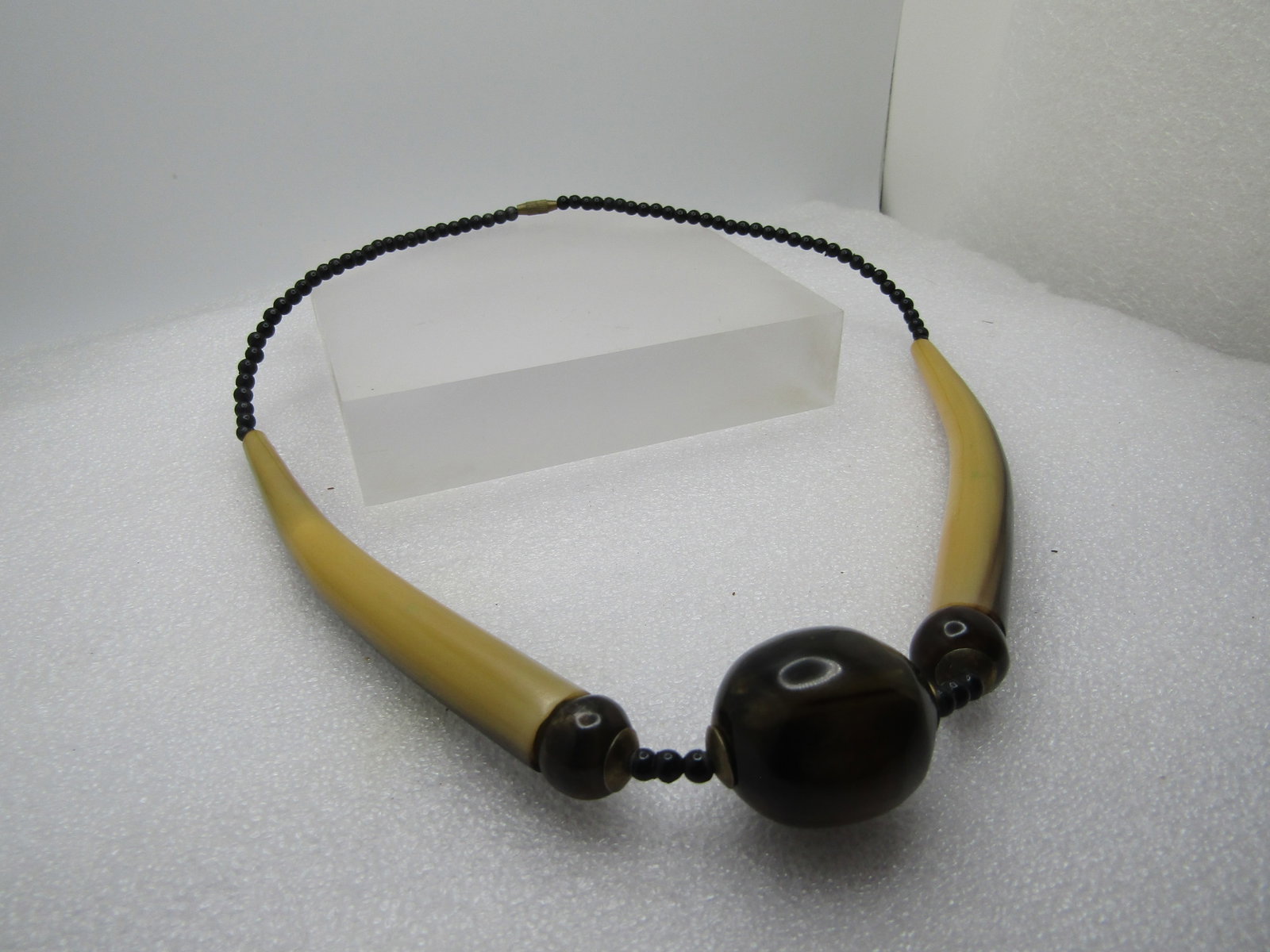 Vintage Tribal Horn Beaded Necklace, 21", 1960's-1970's - 5