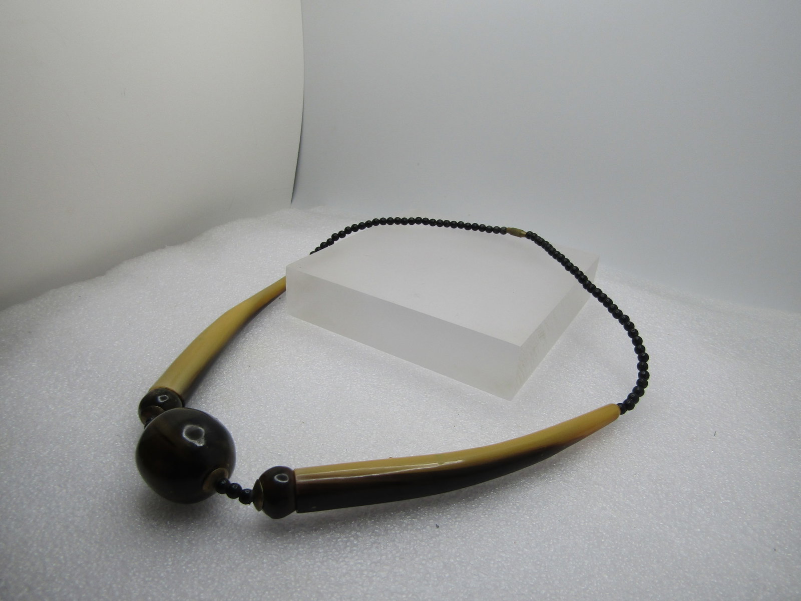 Vintage Tribal Horn Beaded Necklace, 21", 1960's-1970's - 6