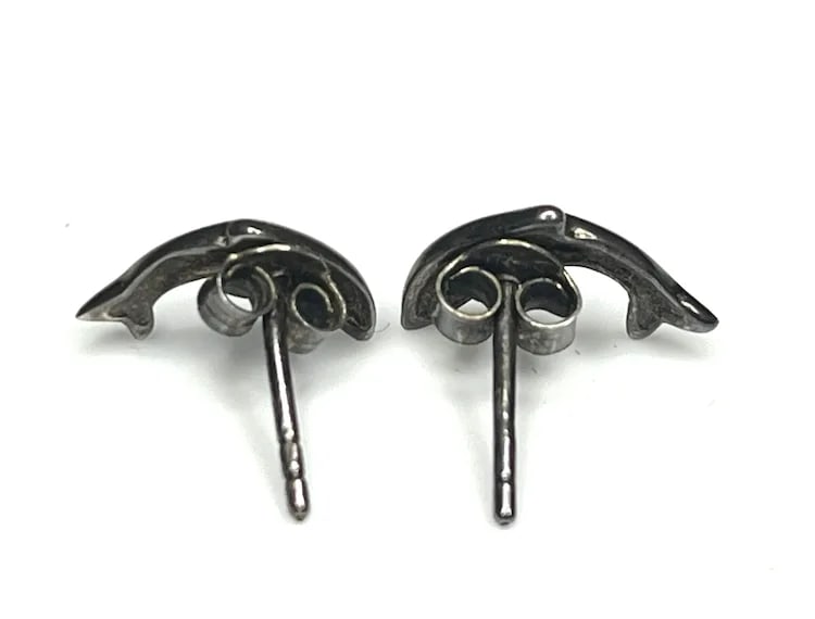 Vintage Sterling Silver Dolphin Studd Earrings - 3