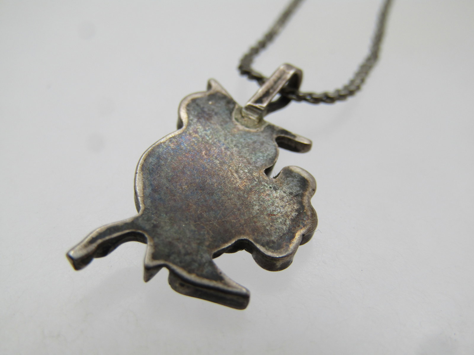 Vintage Sterling Inlaid Owl Pendant/Necklace 16", 1960's-1970's - 6