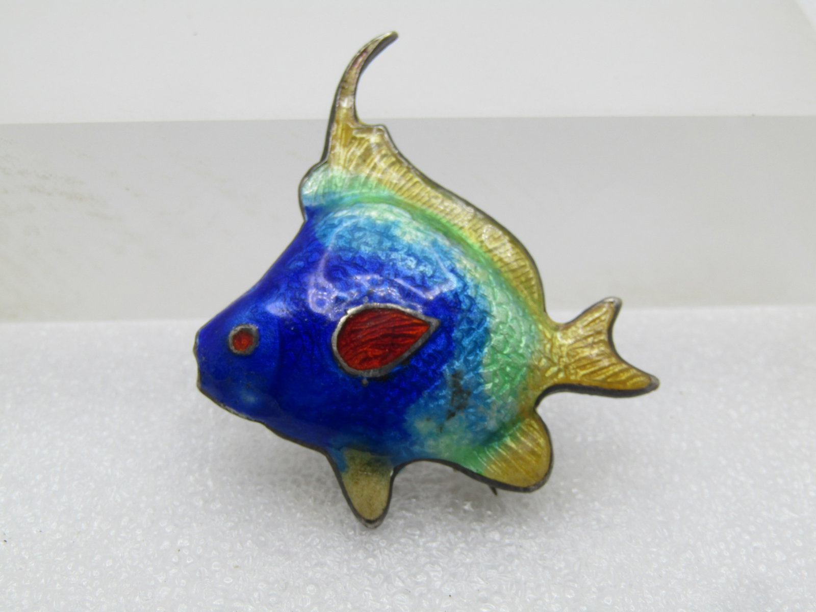 Vintage Sterling Guilloche Fish Brooch, 1940's-1960's, Signed - 2